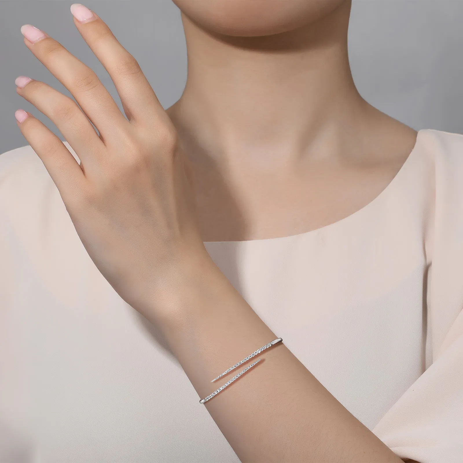 0.98 CTW Pave Bypass Cuff Bangle Bracelet