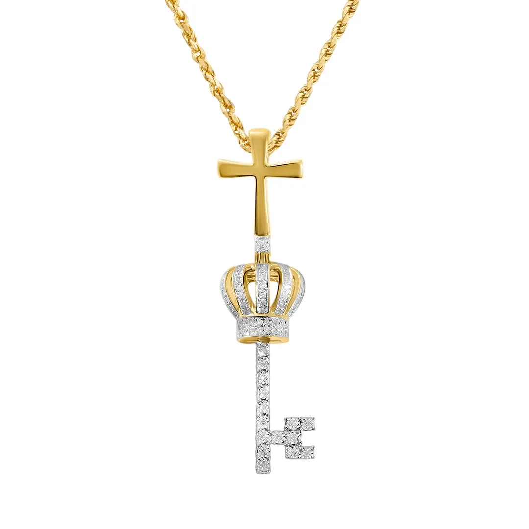 10k Gold Diamond King Key Pendant 0.16 Ctw