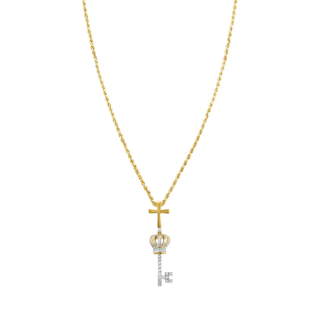 10k Gold Diamond King Key Pendant 0.16 Ctw