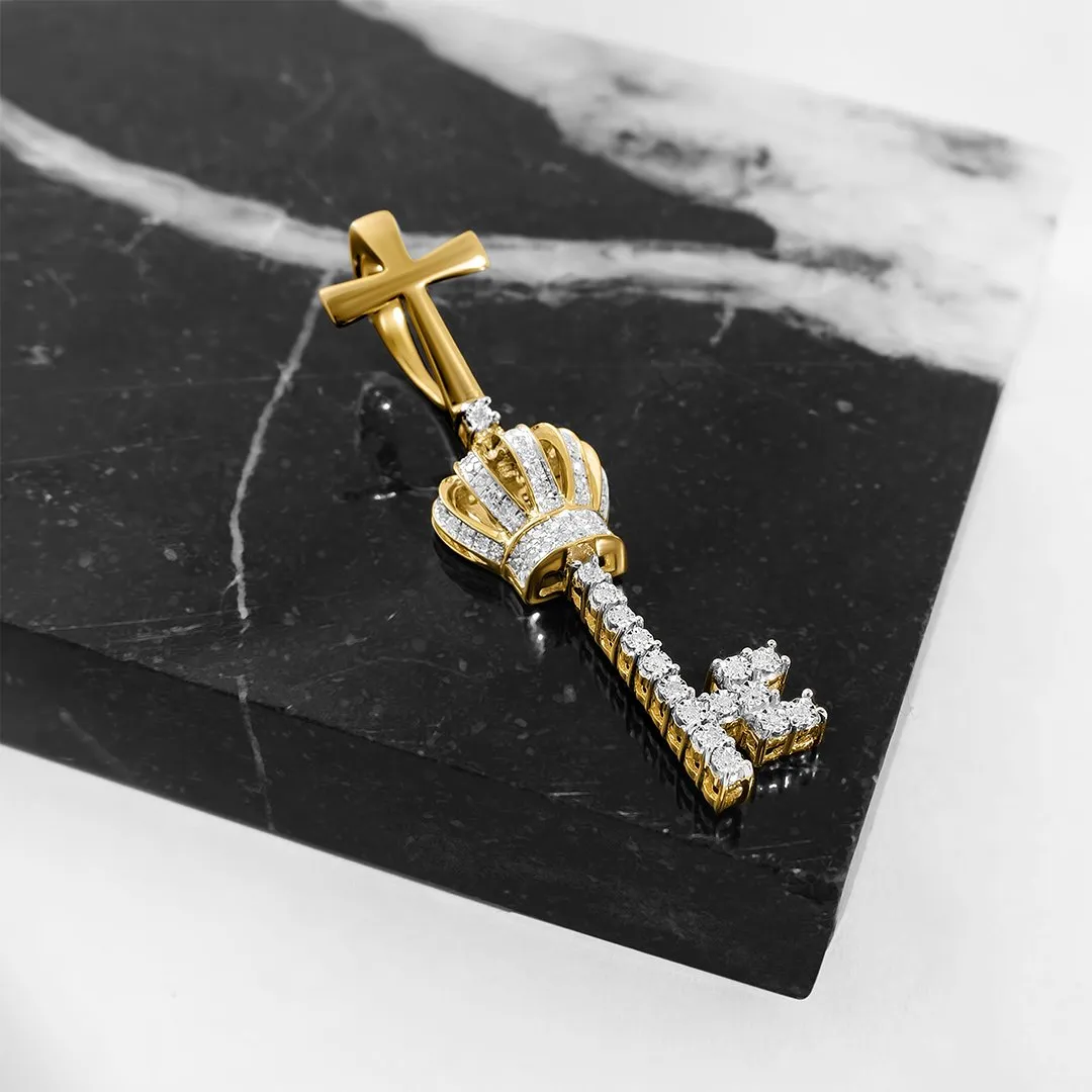 10k Gold Diamond King Key Pendant 0.16 Ctw