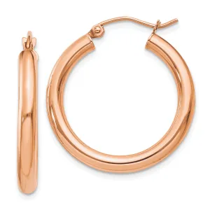 10K Rose Gold Polished Hoop Earrings, 3mm, Elegant and Timeless Design