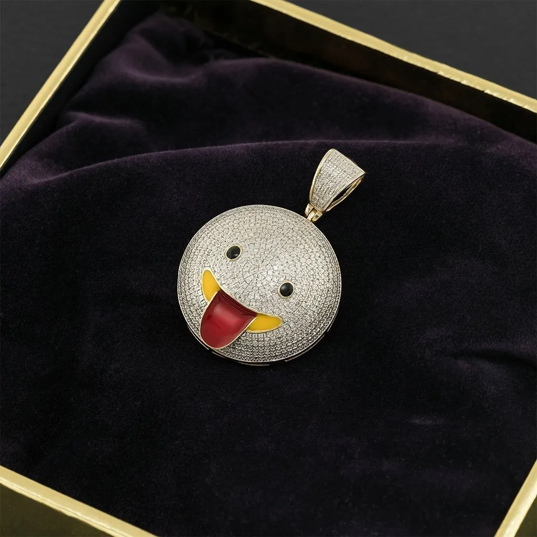 10k Yellow Gold Diamond Stuck-Out Tongue Emoji Pendant 0.92 Ctw