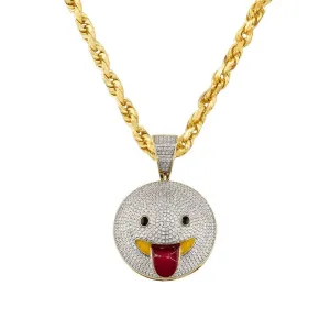 10k Yellow Gold Diamond Stuck-Out Tongue Emoji Pendant 0.92 Ctw