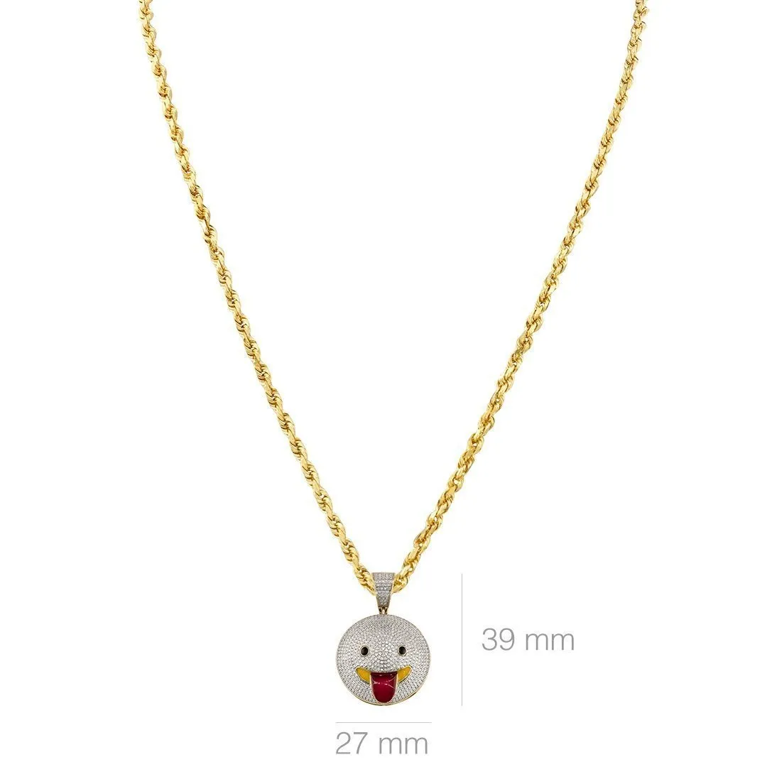 10k Yellow Gold Diamond Stuck-Out Tongue Emoji Pendant 0.92 Ctw