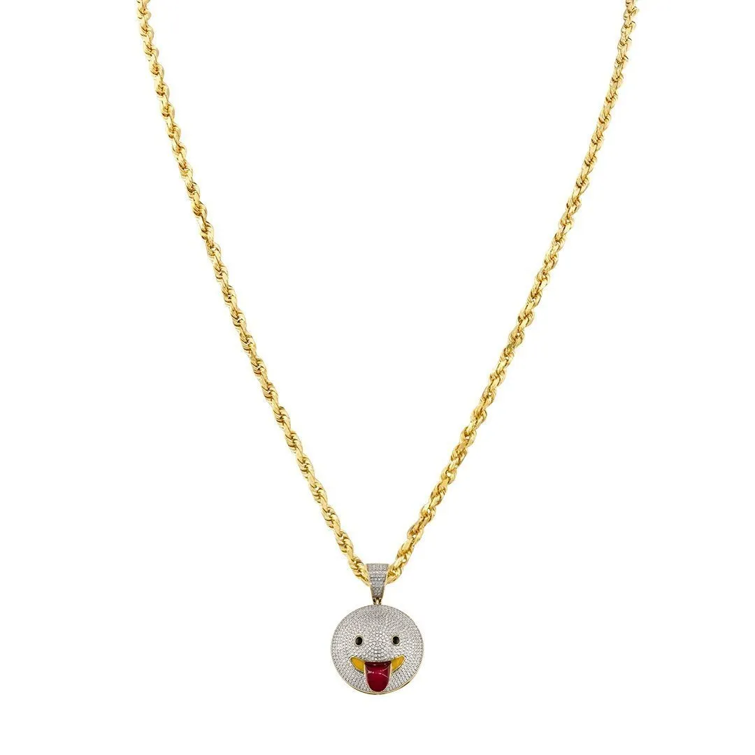 10k Yellow Gold Diamond Stuck-Out Tongue Emoji Pendant 0.92 Ctw