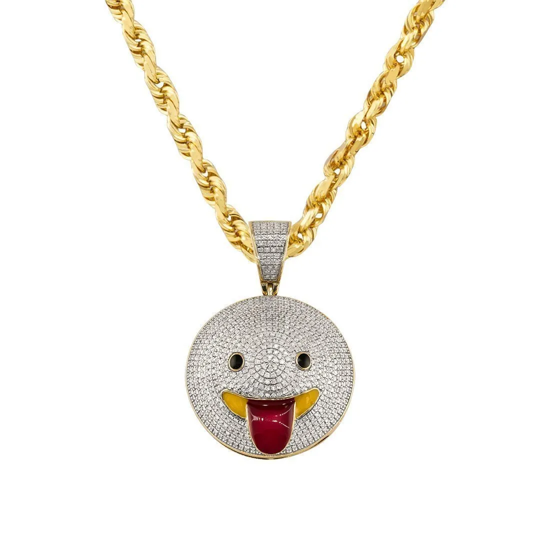 10k Yellow Gold Diamond Stuck-Out Tongue Emoji Pendant 0.92 Ctw