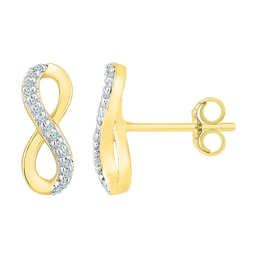 10kt Golden Infinity Sparkle Earrings: Timeless Elegance with Diamond Accents