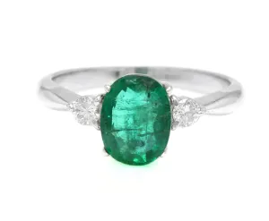 1.24 Carats Exquisite Emerald and Diamond 14K Solid White Gold Ring