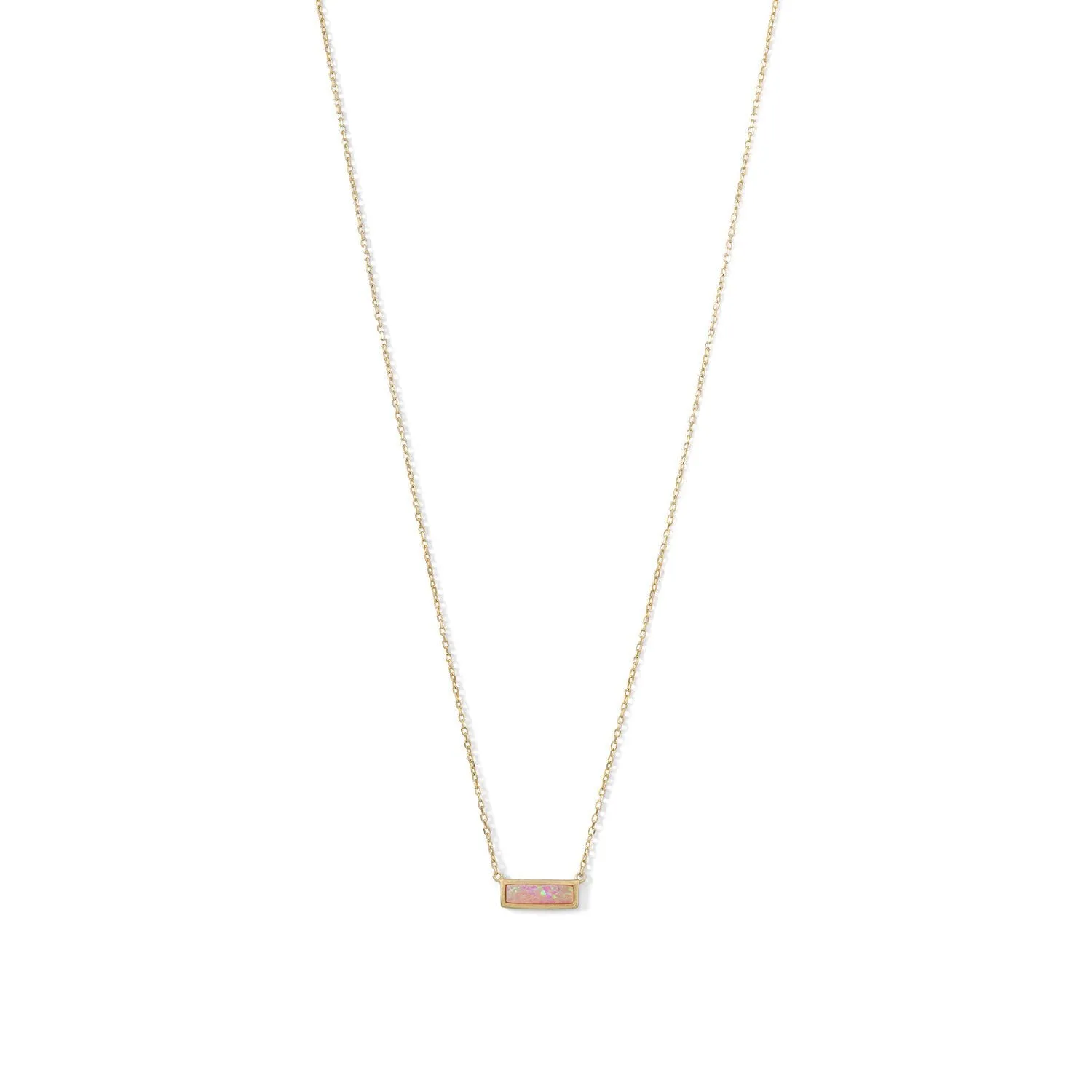 14 Karat Gold Plated Mini Synthetic Pink Opal Bar Necklace