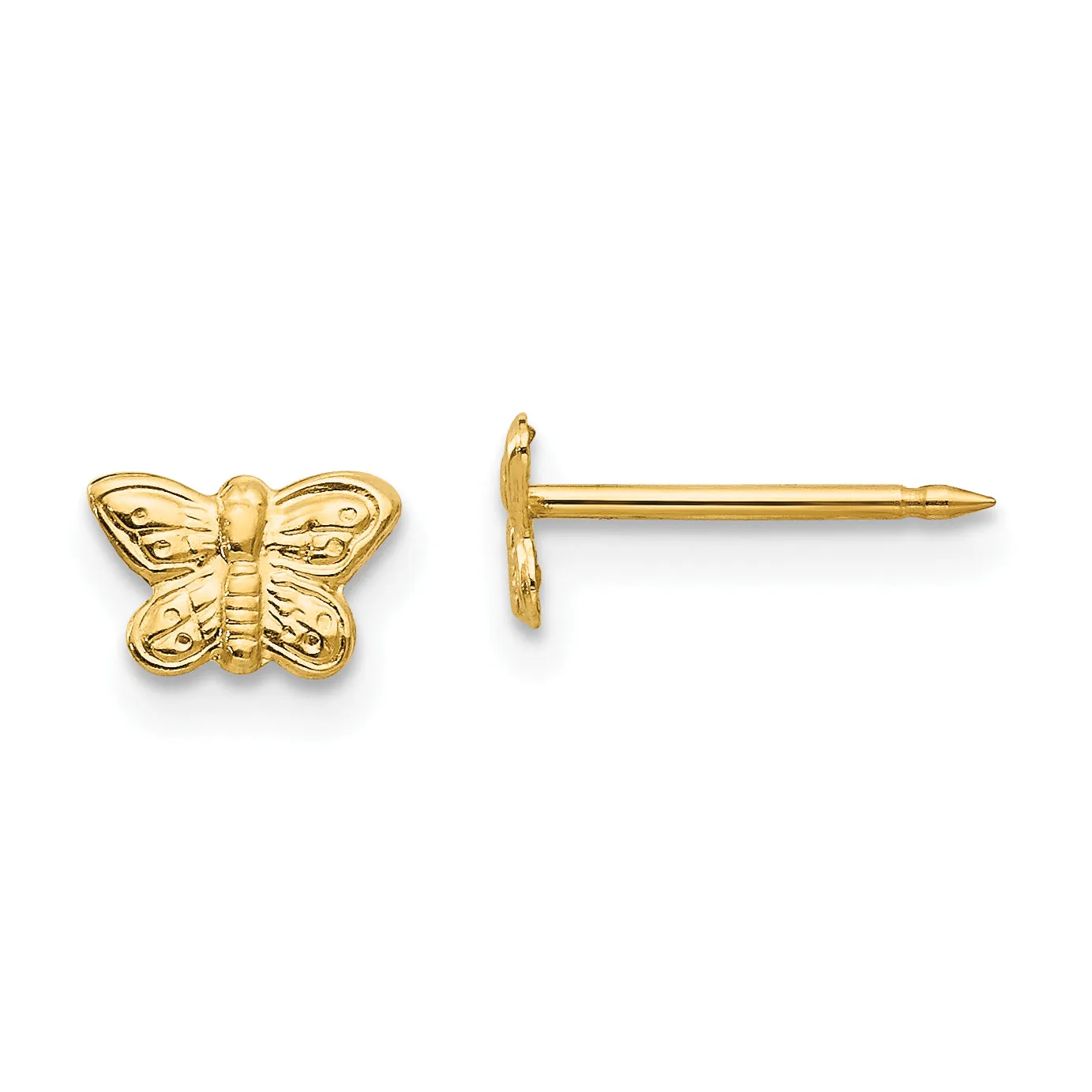 14K Gold Butterfly Earrings with Solid Design & Post Back for Women