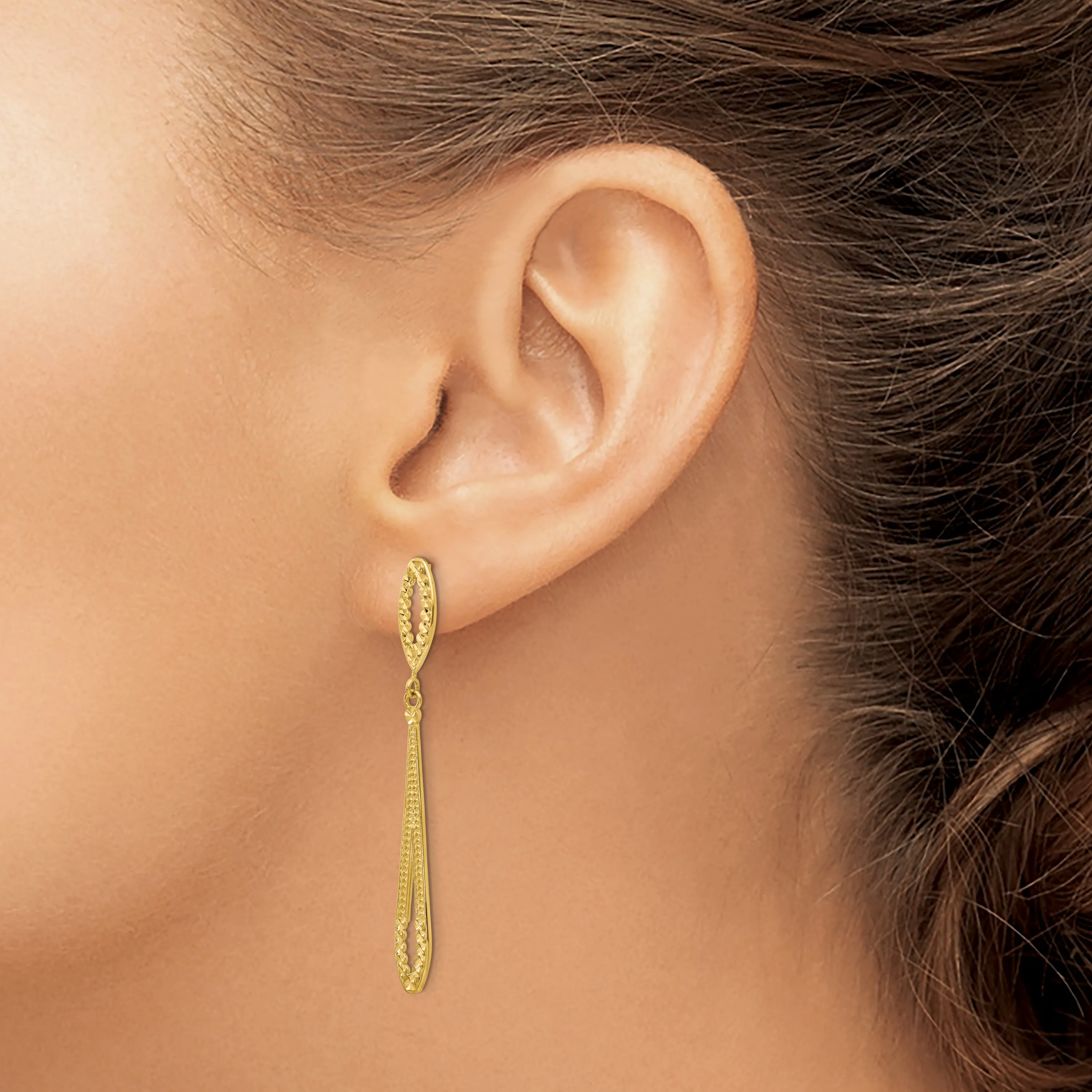 14K Gold Diamond-Cut Dangle Earrings with Polished Finish