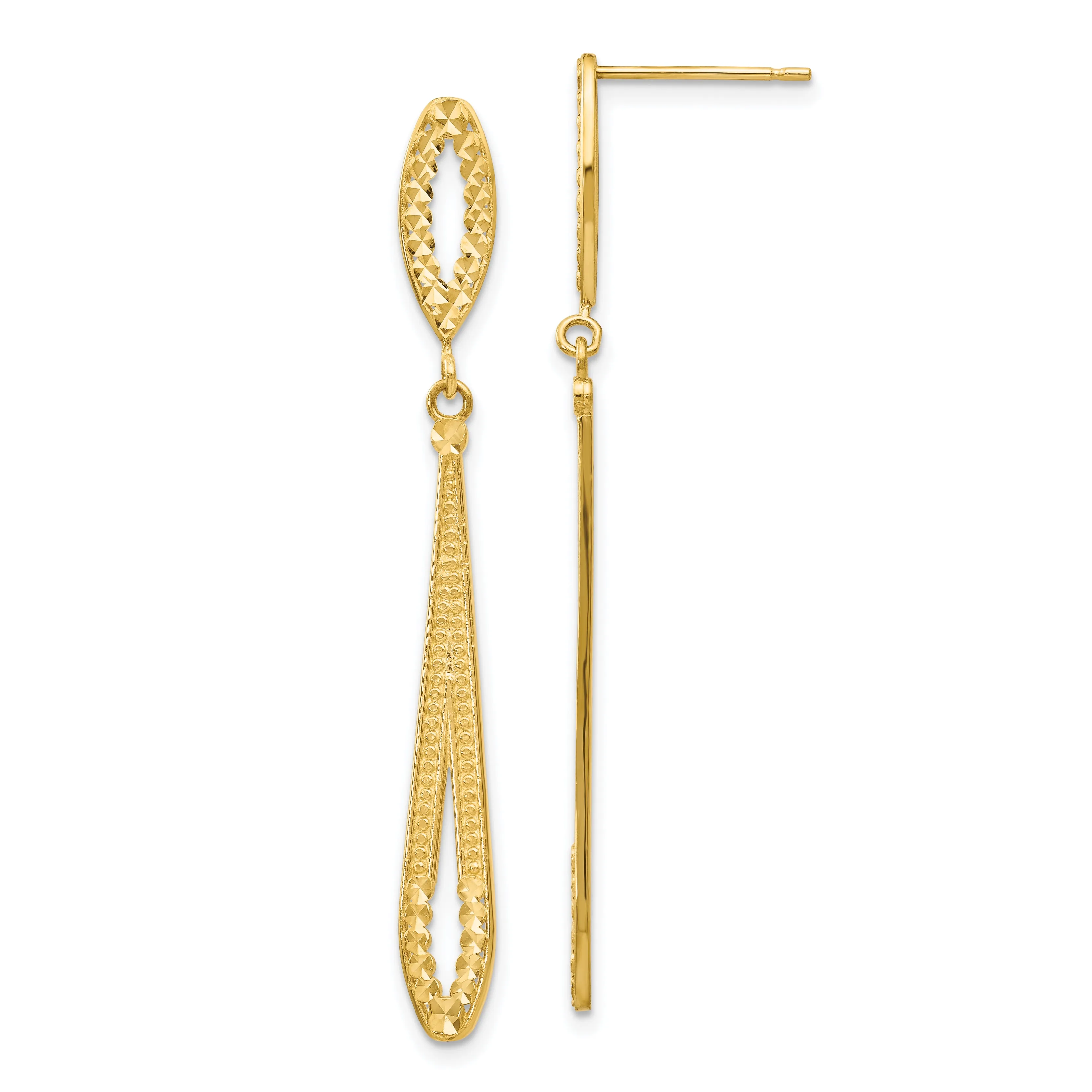 14K Gold Diamond-Cut Dangle Earrings with Polished Finish