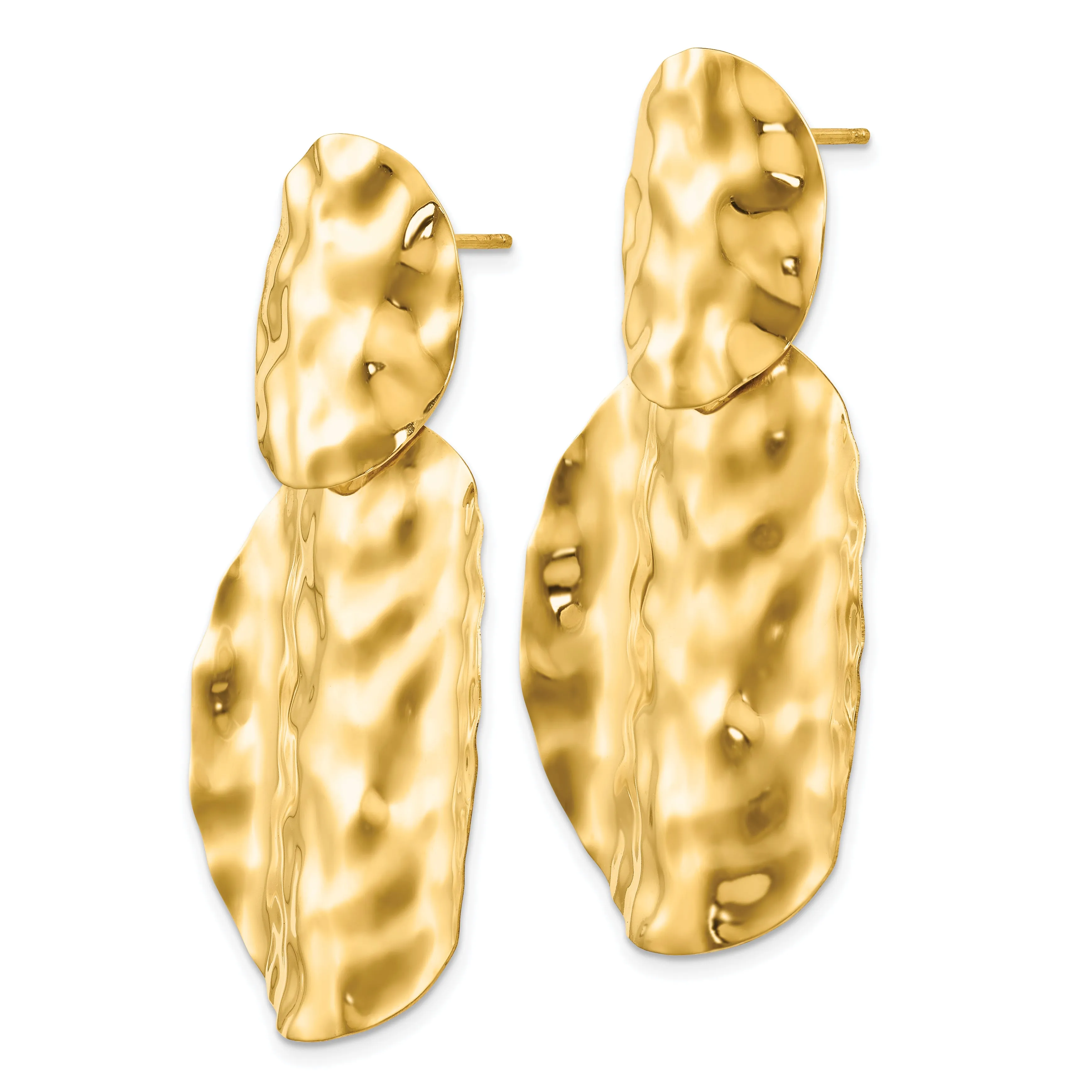 14K Gold Hammered Dangle Earrings with Polished Finish Elegant & Timeless