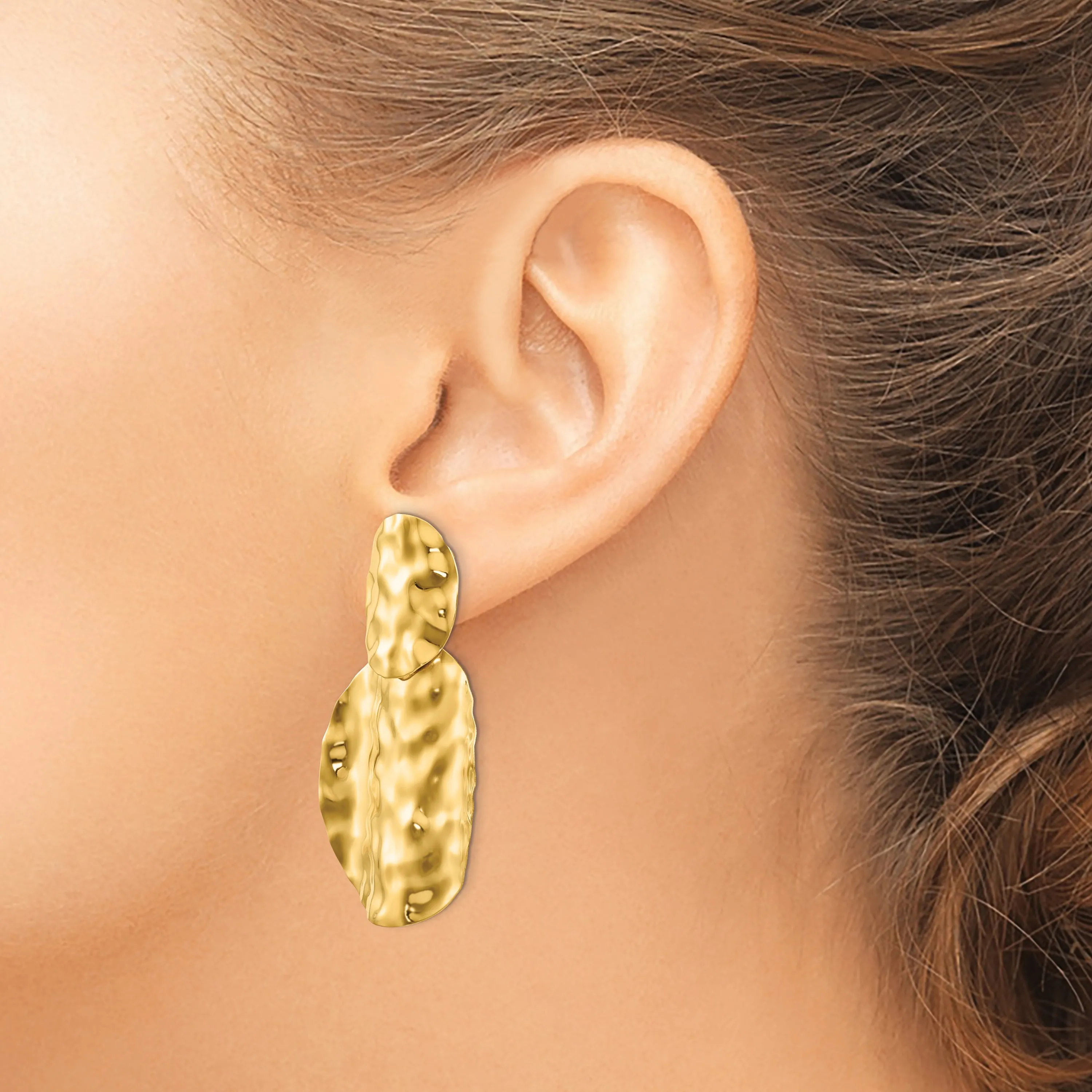 14K Gold Hammered Dangle Earrings with Polished Finish Elegant & Timeless