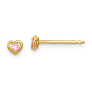 14K Gold Heart Earrings with Pink CZ  Elegant & Timeless Design