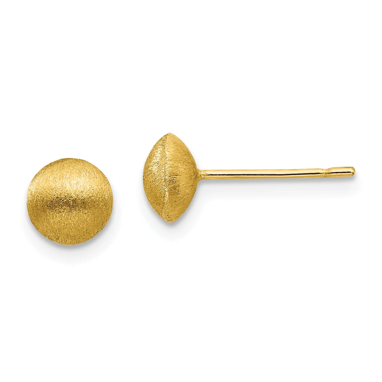 14K Gold Satin Button Earrings with Post Back  7mm Elegant Design