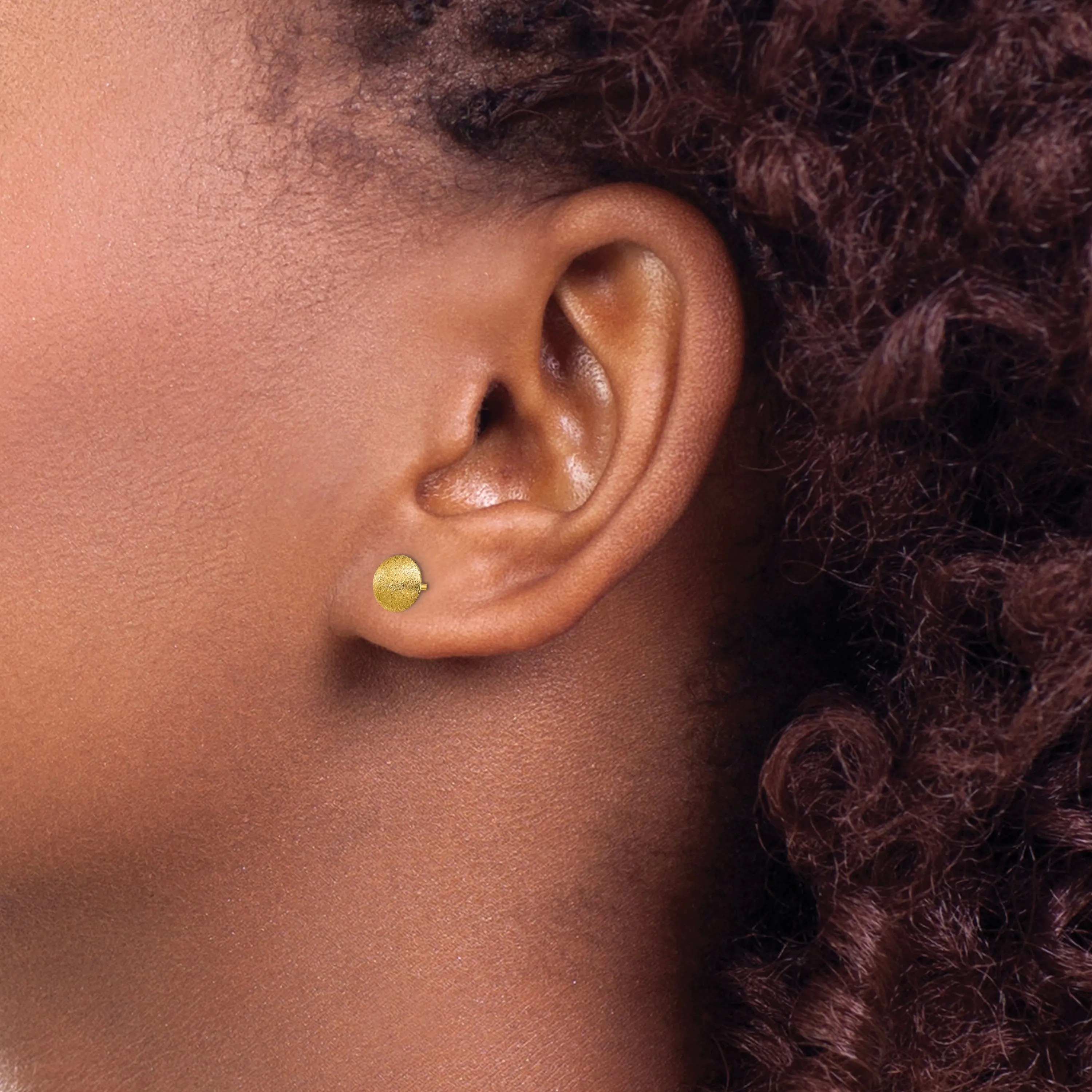14K Gold Satin Button Earrings with Post Back  7mm Elegant Design