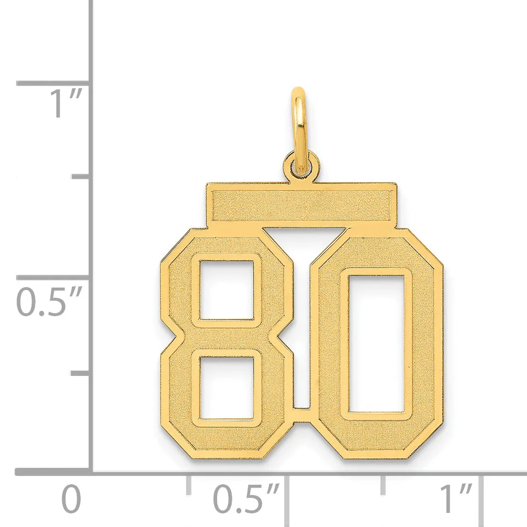14K Gold Satin Finish Number 80 Charm  Medium Brushed