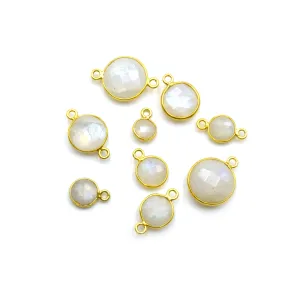 14k Gold Vermeil Round Moonstone Bezels - Pendants and Connectors for Permanent Jewelry - Non Tarnish Charms
