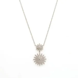 14K Yellow Gold Diamond Necklace W/ VVS Diamonds & Double Sunburst Pendants