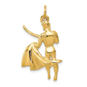 14k Yellow Gold Polished Finish Bull Fighter Matador Charm Pendant