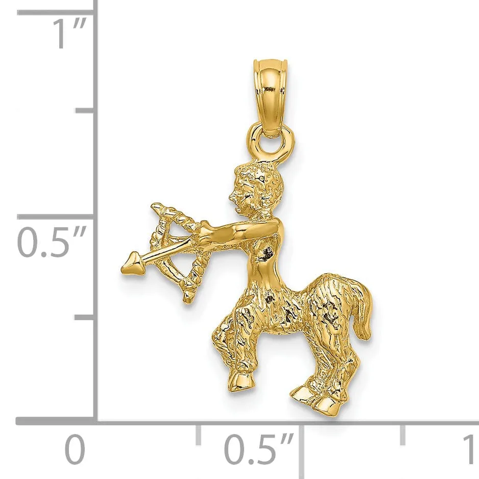 14k Yellow Gold Polished Texture Finish3-D Sagittarius Zodiac Charm Pendant