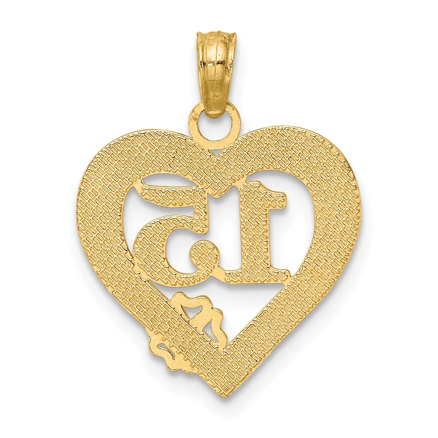 14k Yellow Gold QUINCE ANOS 15 in Heart Design Pendant