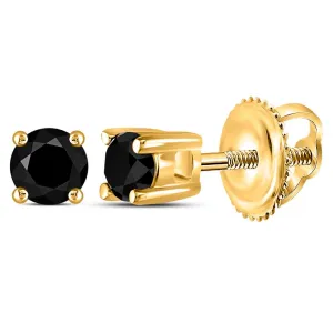 14kt Yellow Gold Women's Black Diamond Solitaire Earrings - Timeless Elegance
