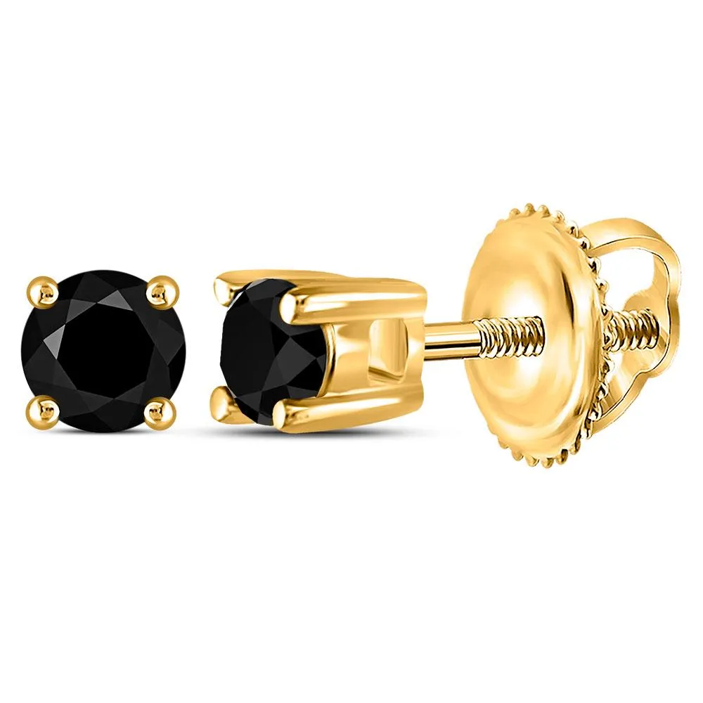 14kt Yellow Gold Women's Black Diamond Solitaire Earrings - Timeless Elegance