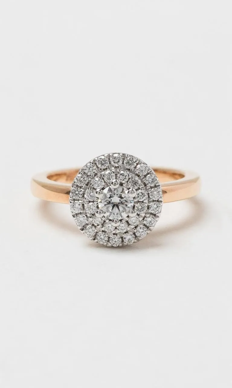18K RWG 0.53ct TDW Round Brilliant Diamond Halo Ring
