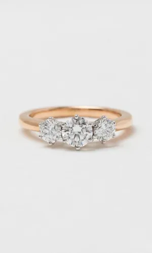 18K RWG 1.00ct TDW Round Brilliant Diamond Trilogy Ring