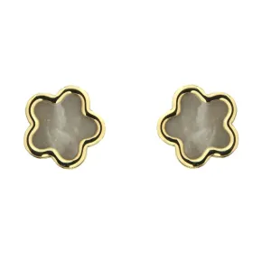 18k Yellow Gold Mother of Pearl Flower Screwback Earrings