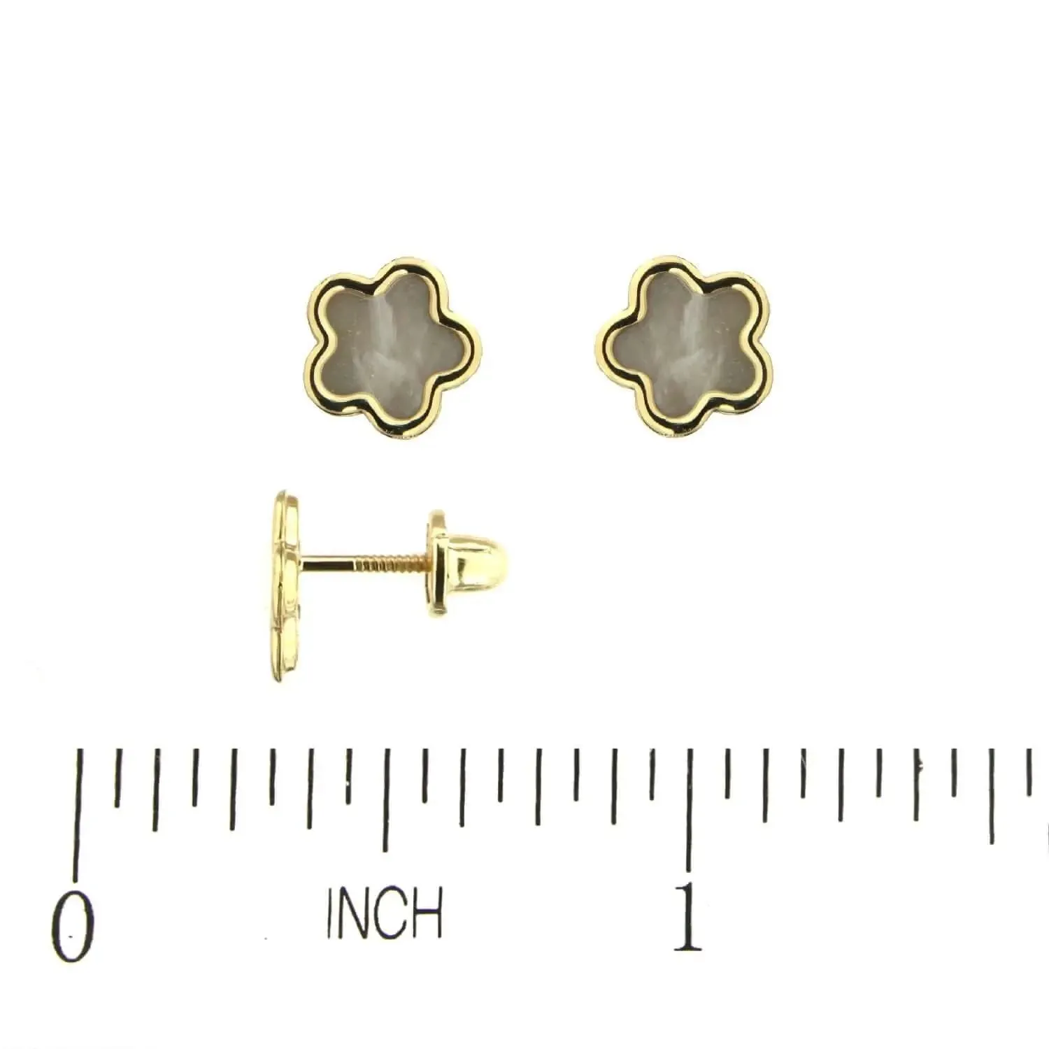 18k Yellow Gold Mother of Pearl Flower Screwback Earrings