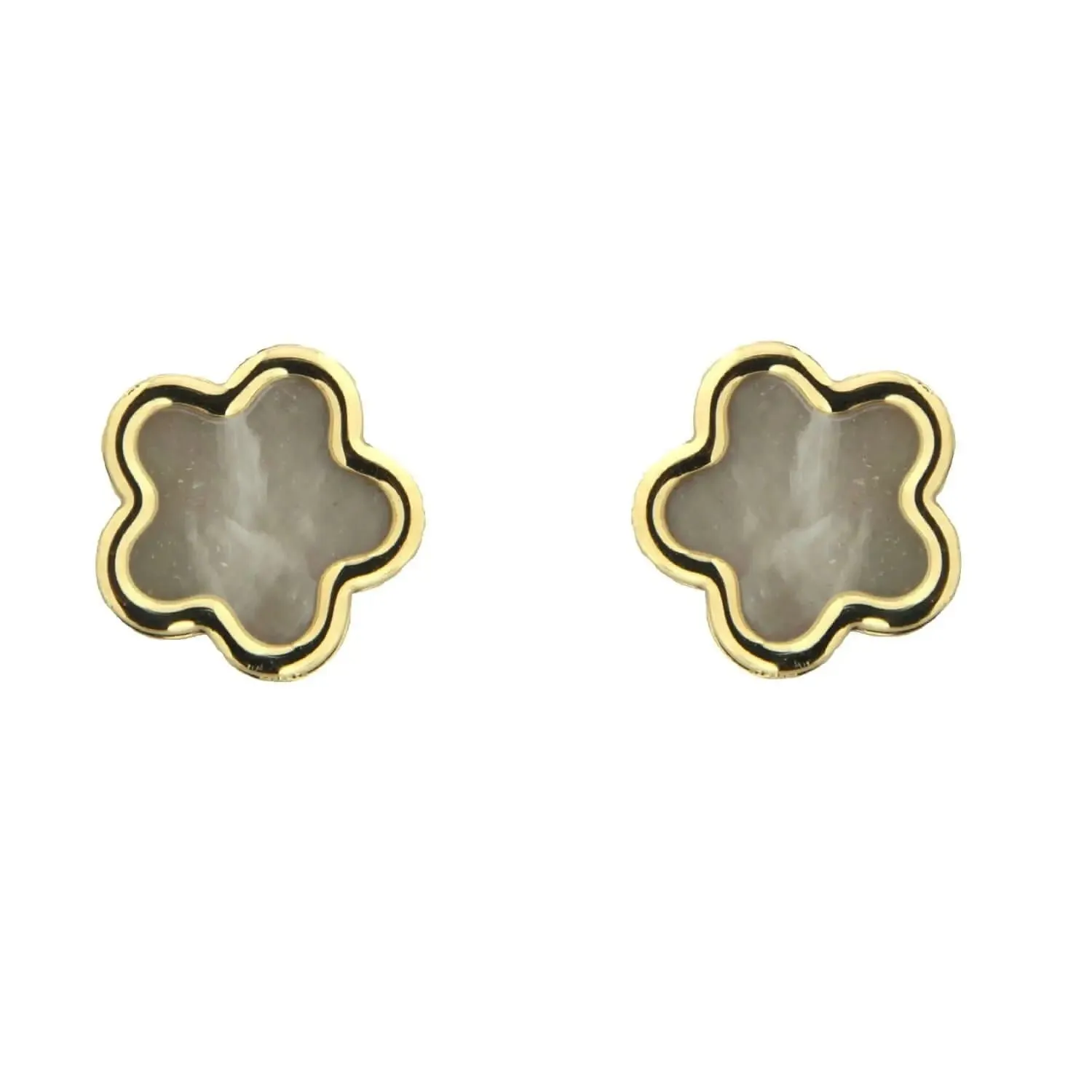 18k Yellow Gold Mother of Pearl Flower Screwback Earrings