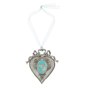 1928 Jewelry Turquoise Enamel Horsehead Oak Flower & Vine Aqua Blue Ribbon Heart Christmas Tree Ornament