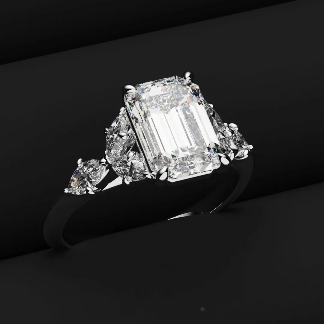 2 Carat Emerald Cut Diamond Ring With Marquise Details