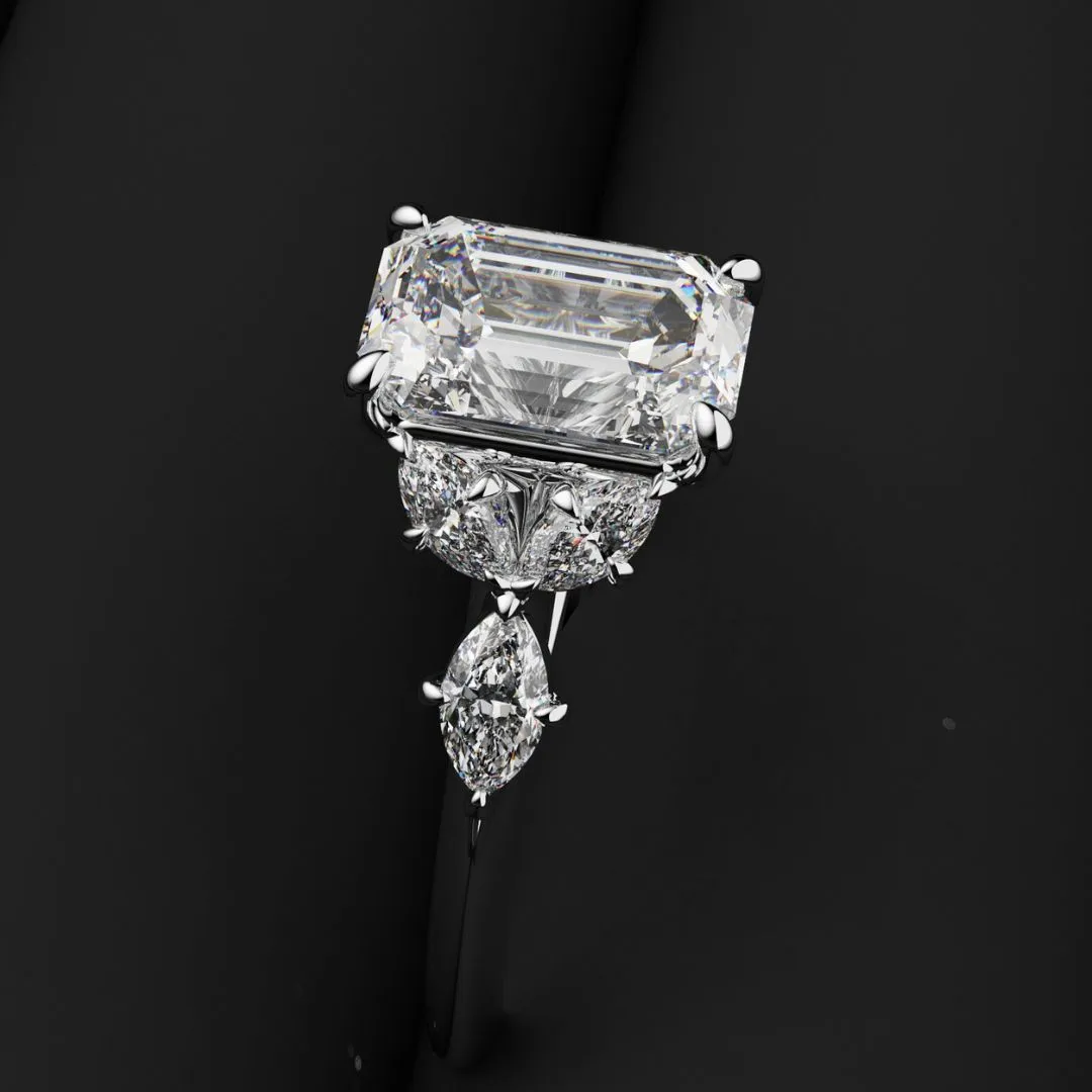 2 Carat Emerald Cut Diamond Ring With Marquise Details