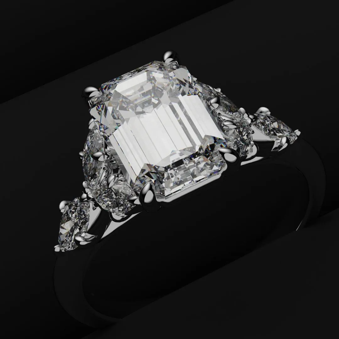 2 Carat Emerald Cut Diamond Ring With Marquise Details