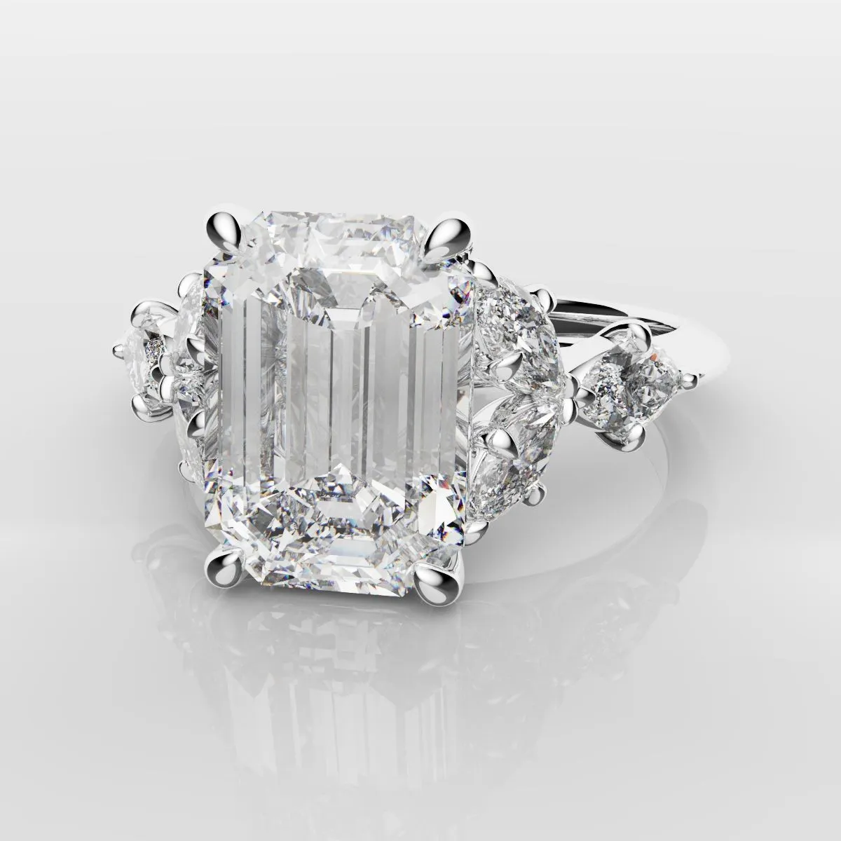 2 Carat Emerald Cut Diamond Ring With Marquise Details