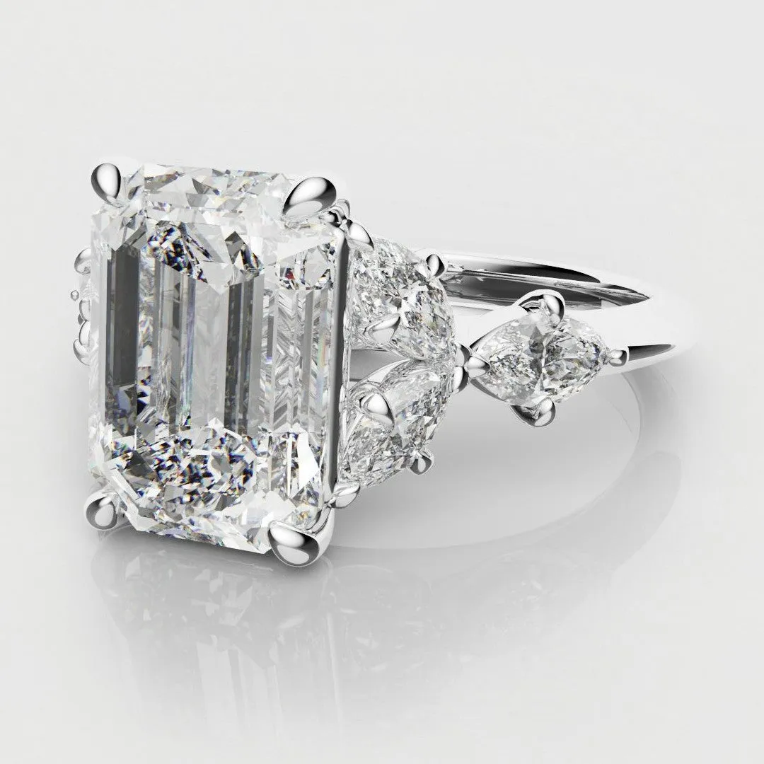 2 Carat Emerald Cut Diamond Ring With Marquise Details