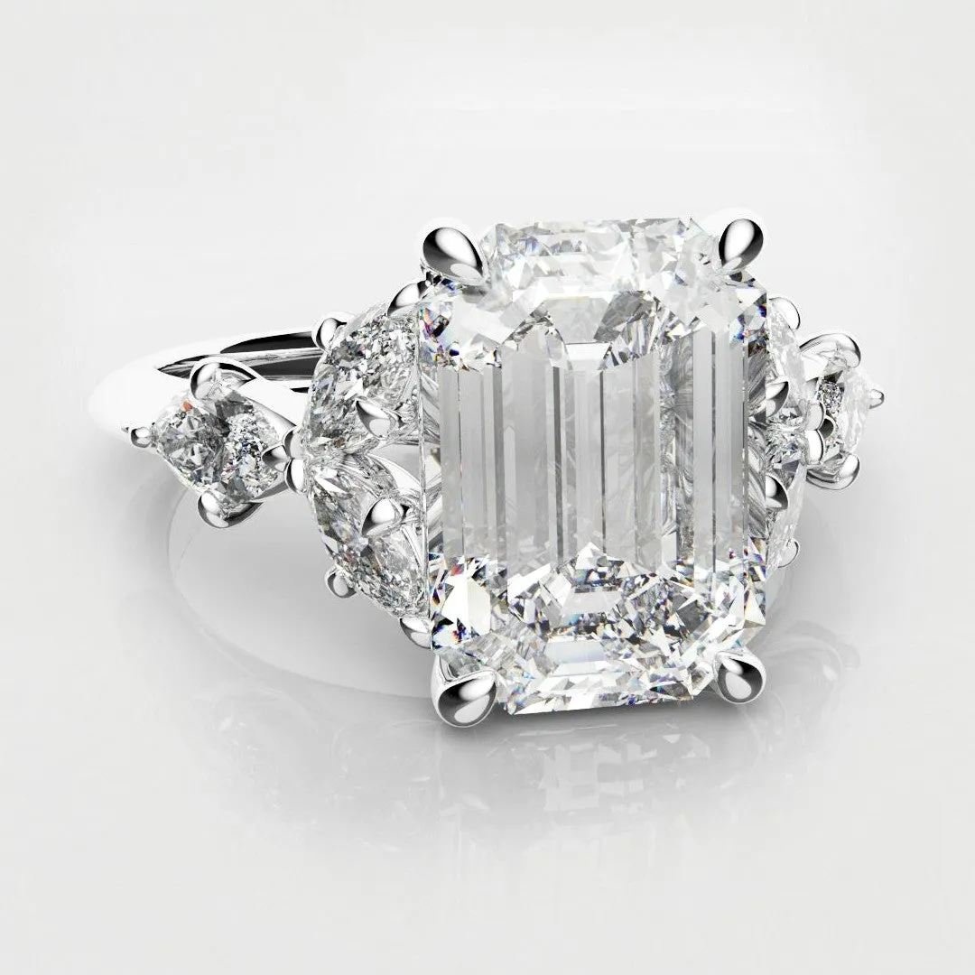2 Carat Emerald Cut Diamond Ring With Marquise Details