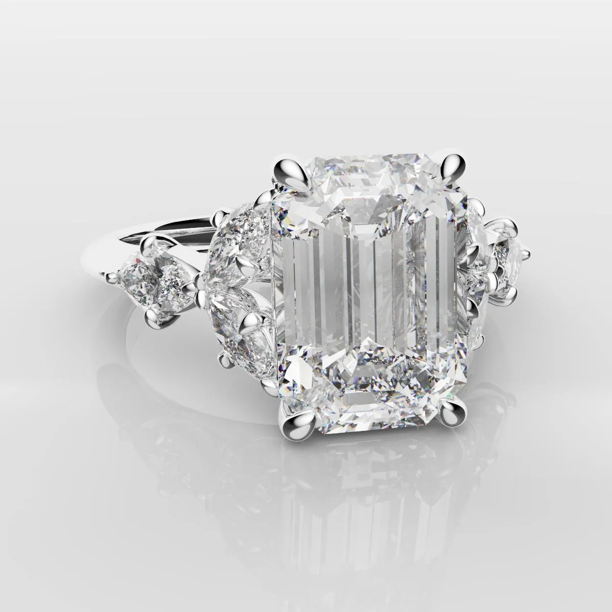 2 Carat Emerald Cut Diamond Ring With Marquise Details