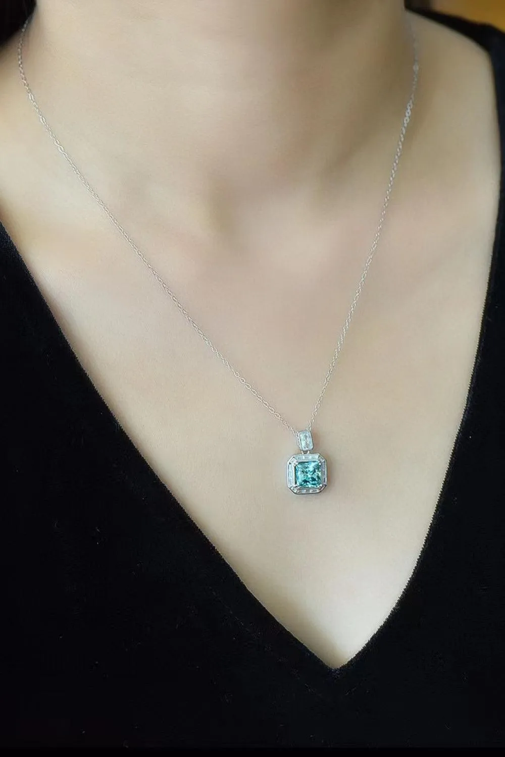 2 Carat Teal Square Pendant Moissanite Necklace