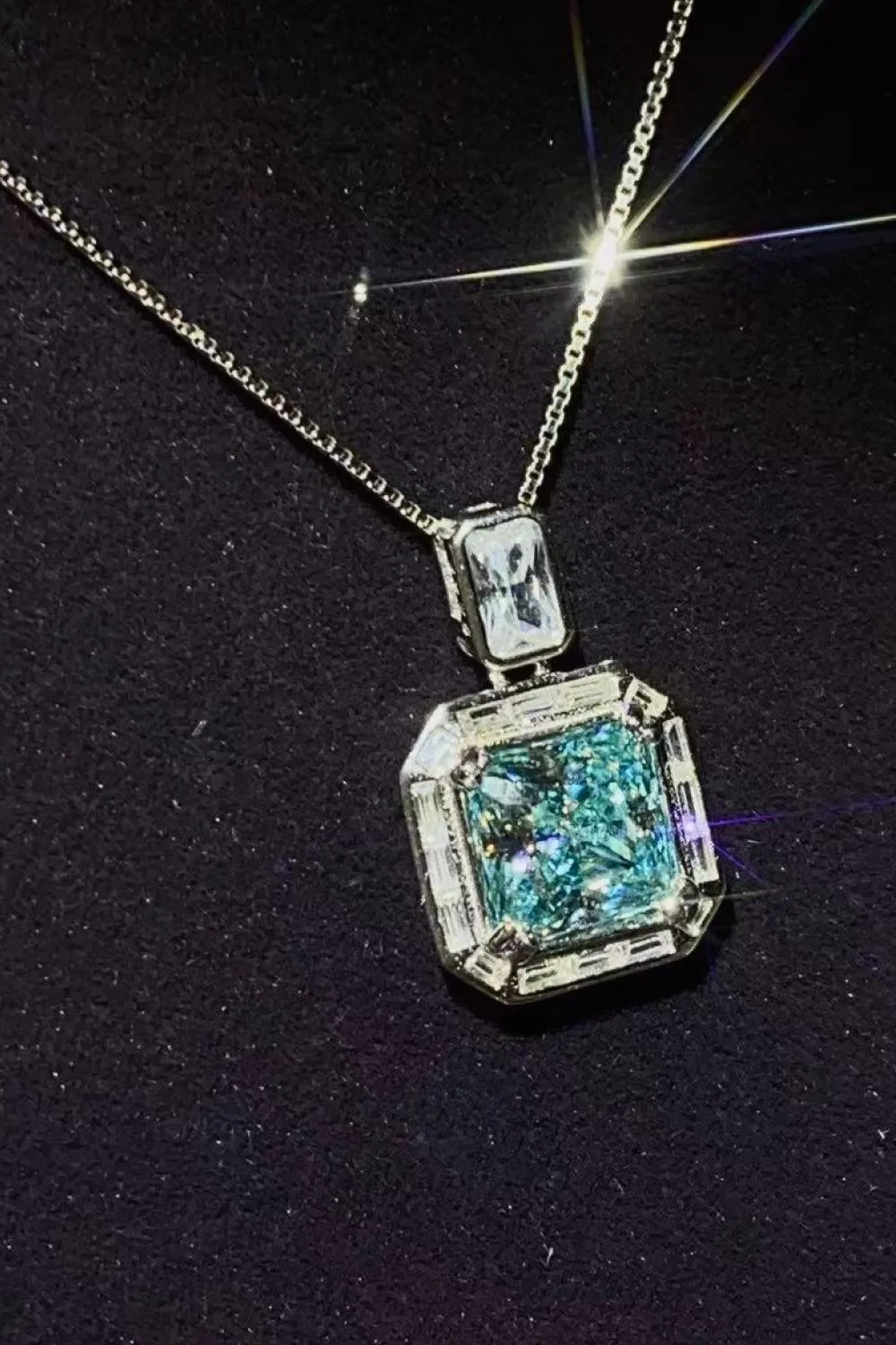 2 Carat Teal Square Pendant Moissanite Necklace