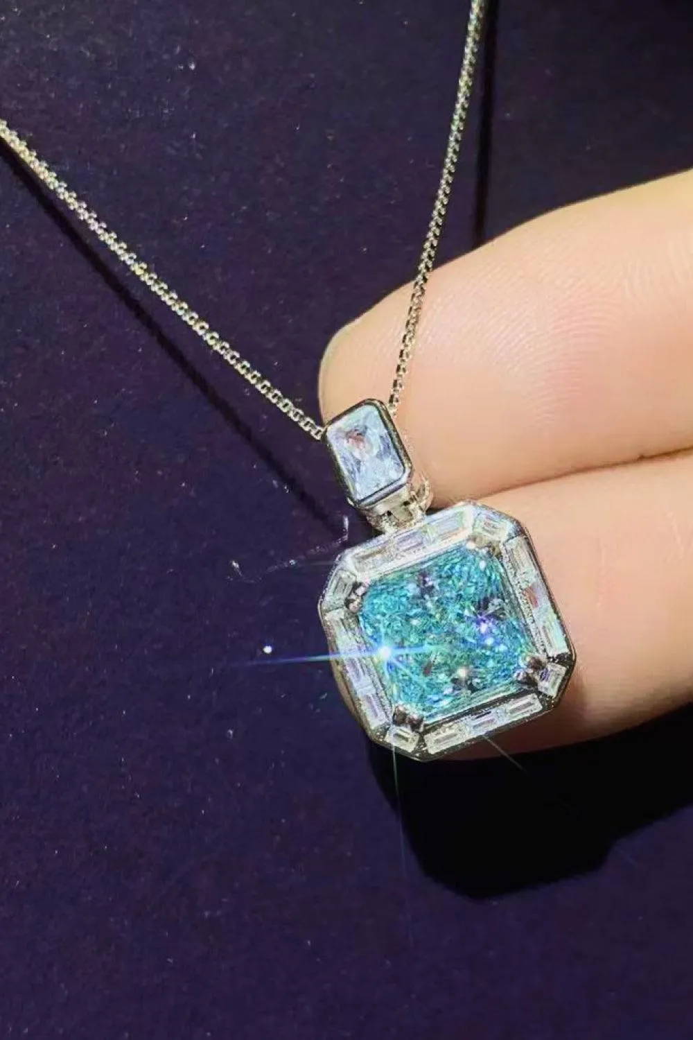 2 Carat Teal Square Pendant Moissanite Necklace