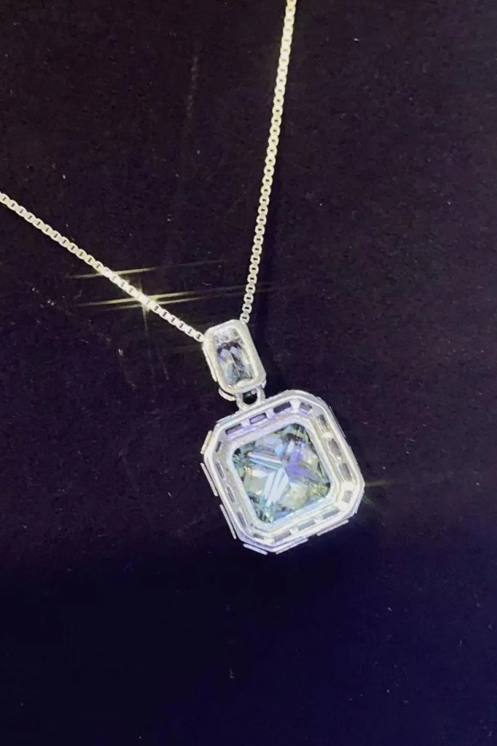 2 Carat Teal Square Pendant Moissanite Necklace