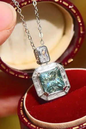2 Carat Teal Square Pendant Moissanite Necklace