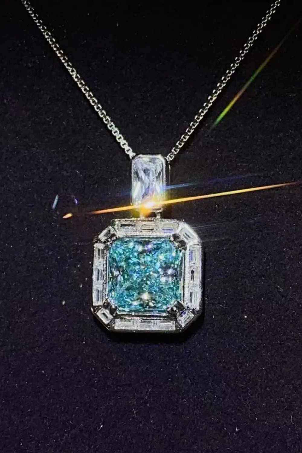2 Carat Teal Square Pendant Moissanite Necklace