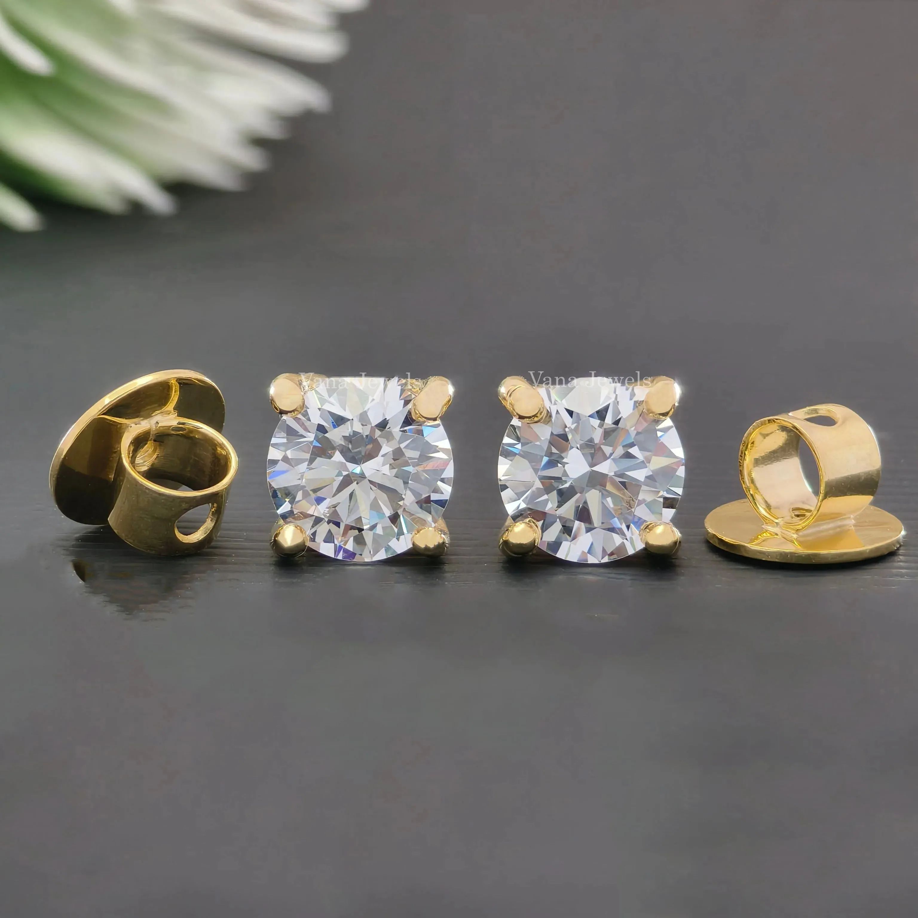 2.40 TCW Round Moissanite Stud Earrings Screw Back Earrings