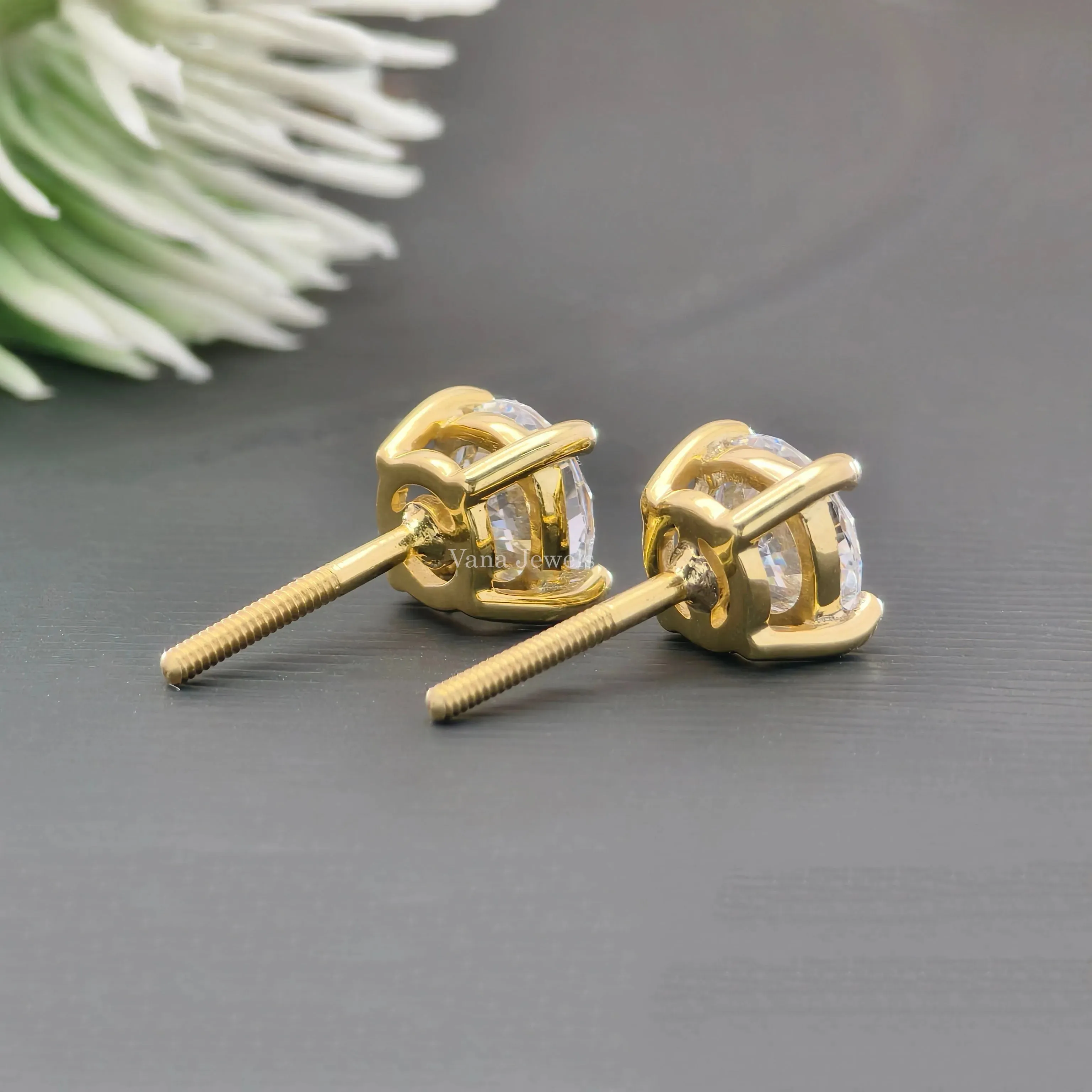2.40 TCW Round Moissanite Stud Earrings Screw Back Earrings